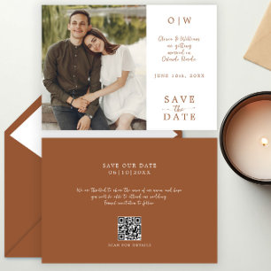 Einfache Monogram Terracotta QR Code Foto Hochzeit Save The Date
