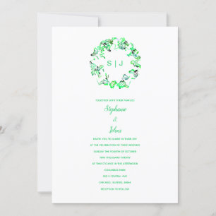 Einfache Monogram Wappen Green White Boho Hochzeit Einladung
