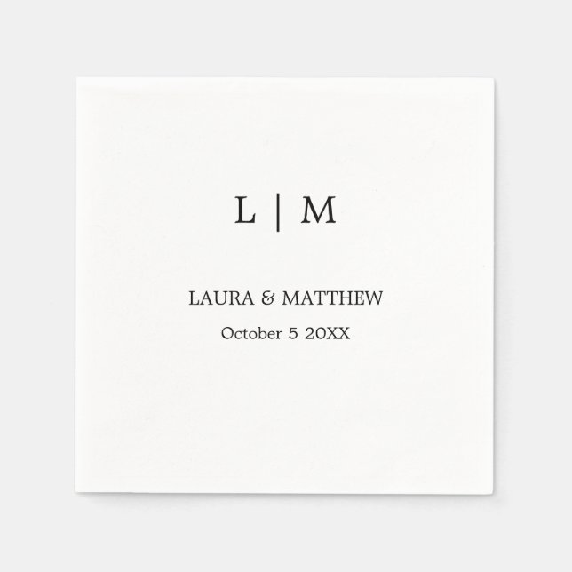 Einfache Monogram White Wedding Serviette (Vorderseite)