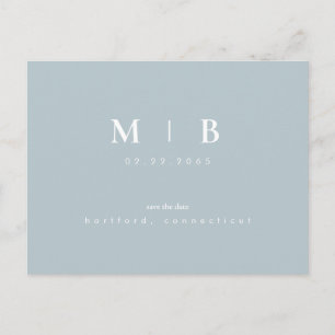Einfache Monogram Winter Blue Save the Date QR Postkarte