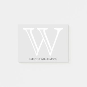 Einfache Monogramm Anfangsname Weißer Grau 4x3 Post-it Klebezettel