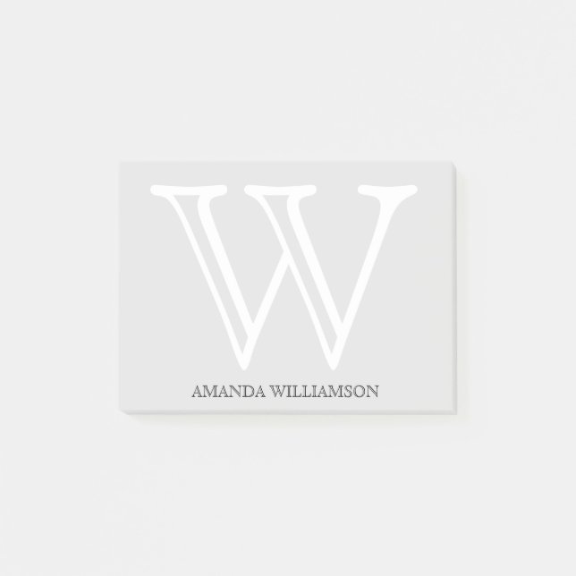 Einfache Monogramm Anfangsname Weißer Grau 4x3 Post-it Klebezettel (Vorderseite)