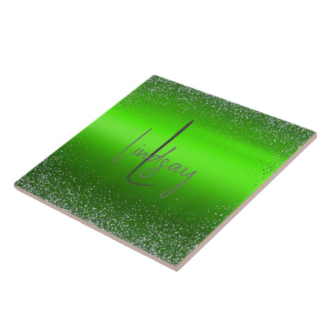 Einfache Monogramm aus grün gebürstetem Glitzer | Fliese (Seite)