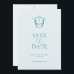 Einfache Monogramm blass Save the Date<br><div class="desc">Verkünden Sie Ihre Verlobung mit dieser modernen Save the Date Karte. Es bietet eine Mischung aus klassischer Schrift und Schrift-Typografie in Türkis auf einem soliden, blassblauen Hintergrund. Geben Sie die Monografie der Braut und des Bräutigams in die Mitte eines Wappen ein. Alle Farben können auf Ihre Hochzeitsfarben abgestimmt werden. Verwenden...</div>