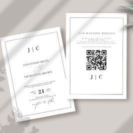 Einfache Monogramm & Border Silver Gray Wedding Einladung