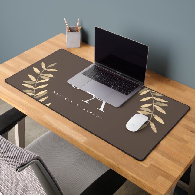Einfache Monogramm Brown Schreibtischunterlage (Büro 2)