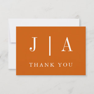 Einfache Monogramm-Couponbezeichnung Orange und We Dankeskarte