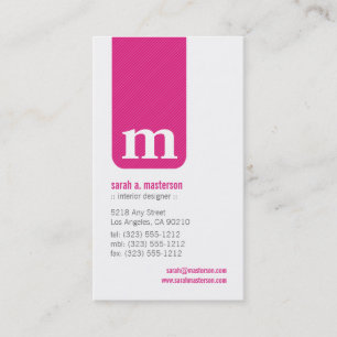 Einfache Monogramm Designer Business Card (fuschia Visitenkarte