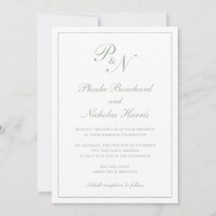 Einfache Monogramm-Elegantsage in einer Hochzeit Einladung