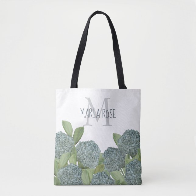 Einfache Monogramm Floral Blue Hydrangea-Blume (Vorderseite)