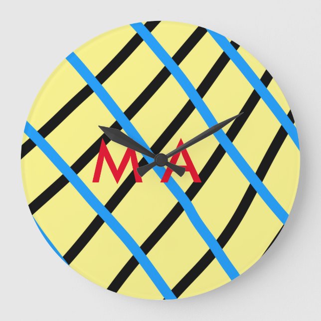 Einfache Monogramm fügen Sie den Namen Mann minima Große Wanduhr (Vorderseite)