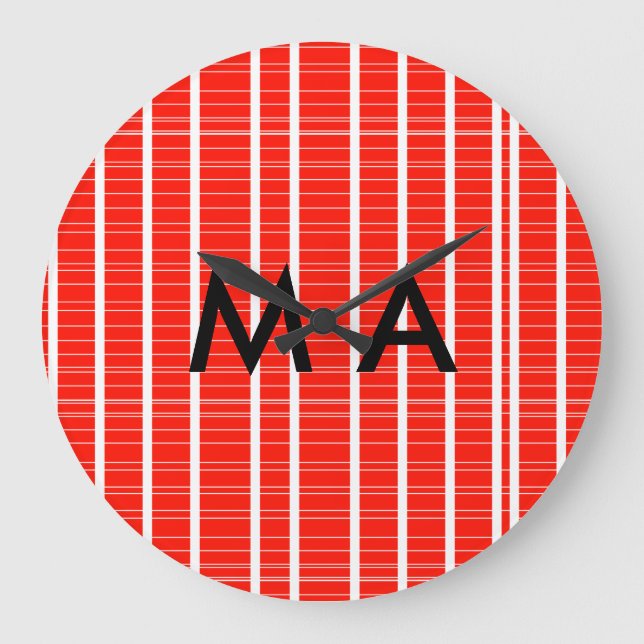 Einfache Monogramm fügen Sie den Namen Mann minima Große Wanduhr (Vorderseite)