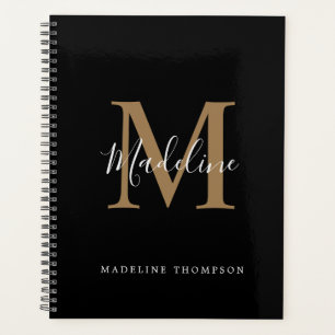 Einfache Monogramm für Schwarz und Gold-Script Planer
