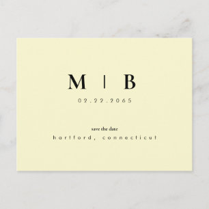 Einfache Monogramm-Gelbe Hochzeit Das Datum speich Postkarte