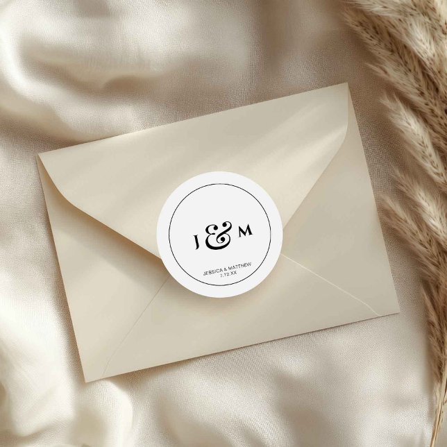 Einfache Monogramm-Hochzeit Runder Aufkleber (Von Creator hochgeladen)