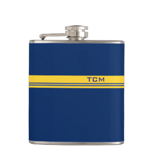 Einfache Monogramm in dunkelblau und gelb Flachmann