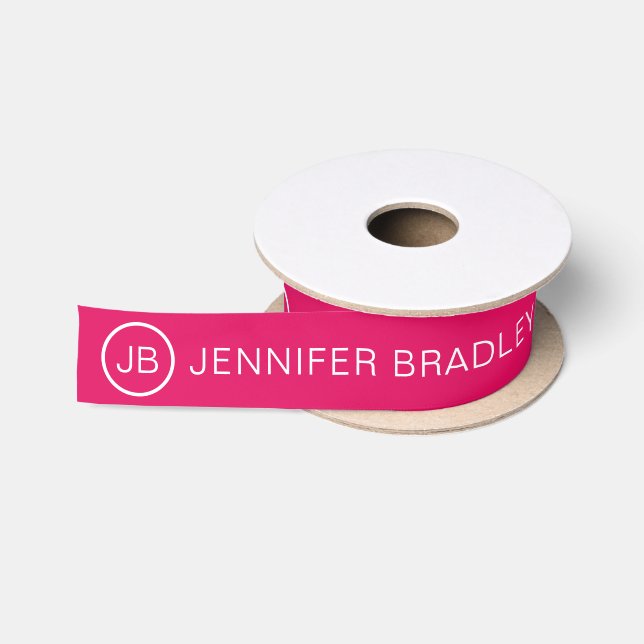 Einfache Monogramm-Individuelle Name Himbeere und  Satinband (Spule)