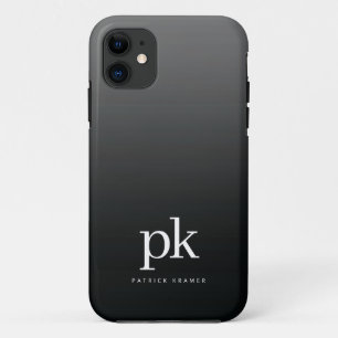 Einfache Monogramm-Initialen für Schwarz-Grau-Grad Case-Mate iPhone Hülle
