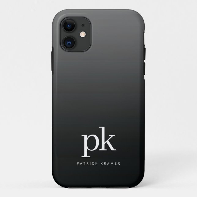 Einfache Monogramm-Initialen für Schwarz-Grau-Grad Case-Mate iPhone Hülle (Rückseite)