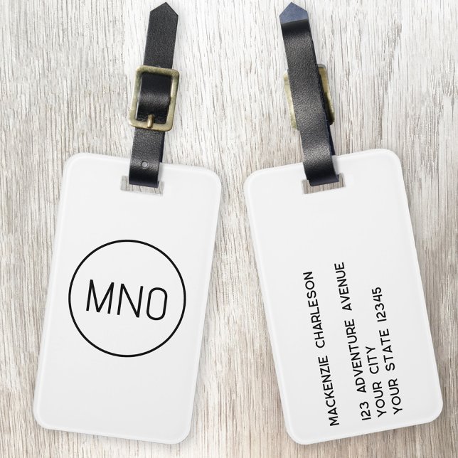 Einfache Monogramm-Initialen Minimalistisch Gepäckanhänger (Simple monogram initials personalized luggage tag)