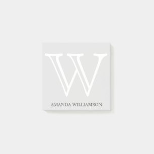 Einfache Monogramm Initialname White Gray 3x3 Post-it Klebezettel