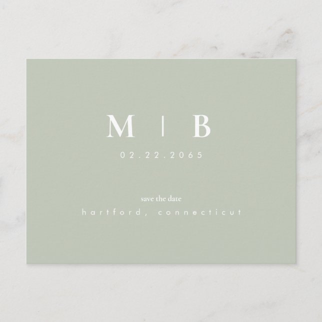 Einfache monogramm-Lichtanzeige Save the Date QR Postkarte (Vorderseite)