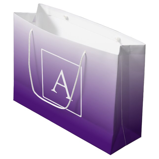 Einfache Monogramm | Lila Ombre Große Geschenktüte (Vorderseite Schrägansicht)