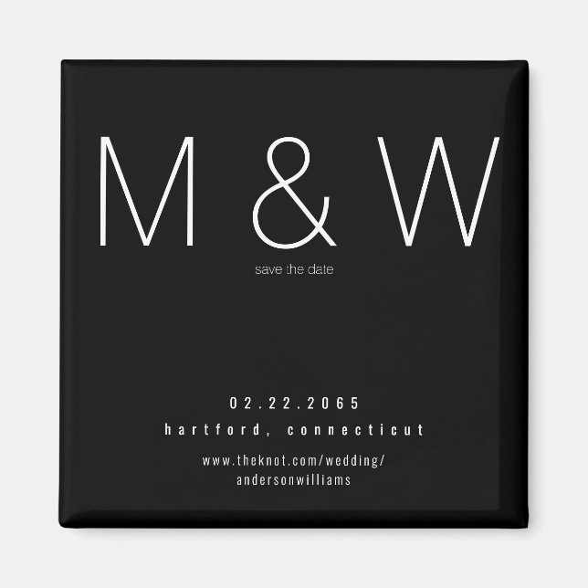 Einfache Monogramm Minimalistisch B/W Save the Dat Magnet (Vorne)