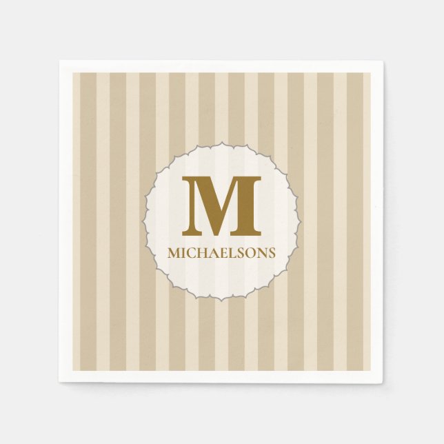 Einfache Monogramm Minimalistisch-brauner Tan Serviette (Vorderseite)