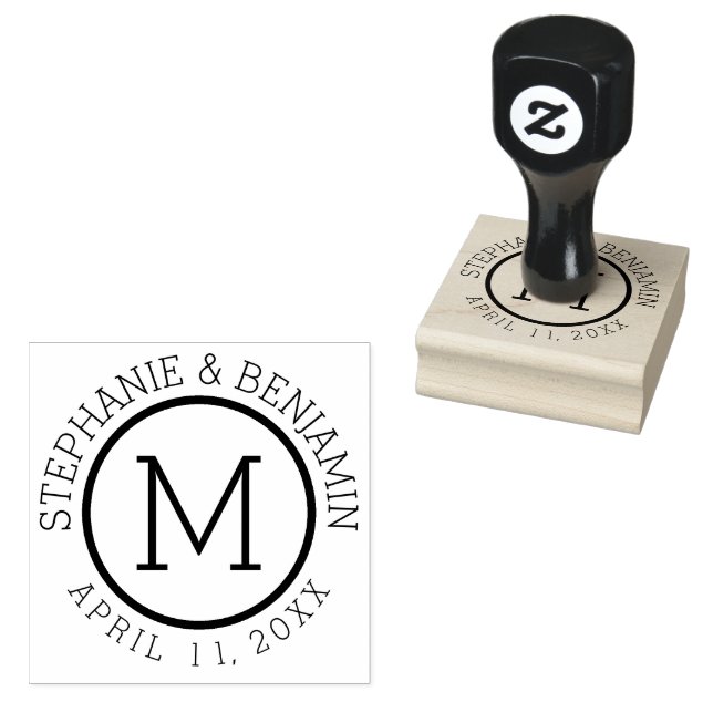 Einfache Monogramm mit Name und Hochzeitdatum Gummistempel (Stempel)