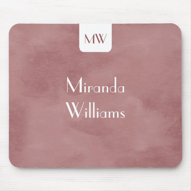 Einfache Monogramm mit Namen Moderne rosa braun Mousepad (Vorne)