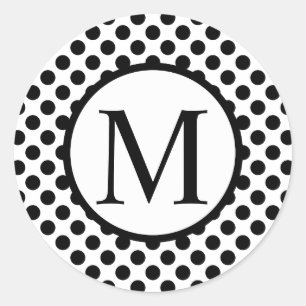 Einfache Monogramm mit schwarzen Polka-Punkten Runder Aufkleber