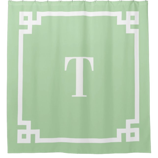 Einfache Monogramm mit weißem und grünem Griechen Duschvorhang (Vorderseite)