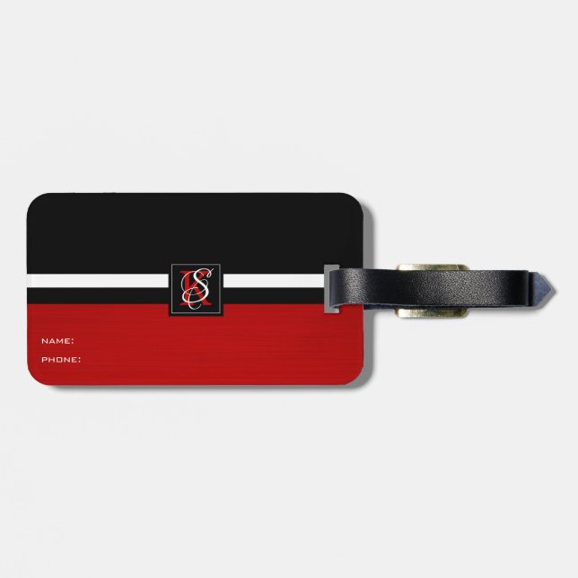 Einfache Monogramm mit zwei Tonen Schwarz und Rot Gepäckanhänger (Rückseite horizontal)