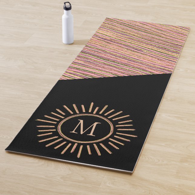 Einfache Monogramm Modern Gold Pink Schwarz Yogamatte (Beispiel)