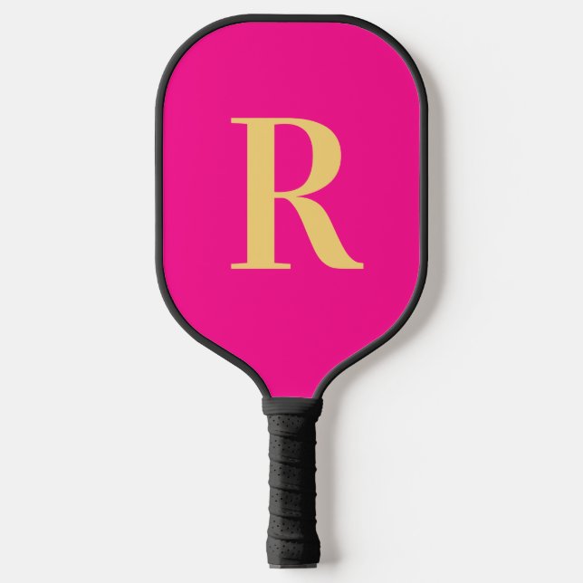 Einfache Monogramm Modern Hot Pink Pickleball Schläger (Vorderseite)