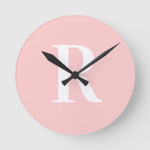 Einfache Monogramm Modernes Rosa Runde Wanduhr