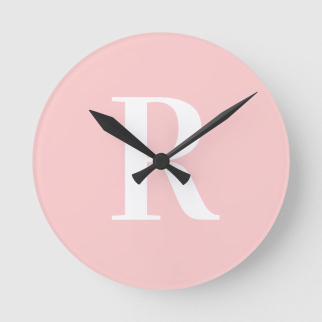 Einfache Monogramm Modernes Rosa Runde Wanduhr (Vorderseite)