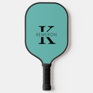 Einfache Monogramm Name Schwarz und Türkis Pickleball Schläger