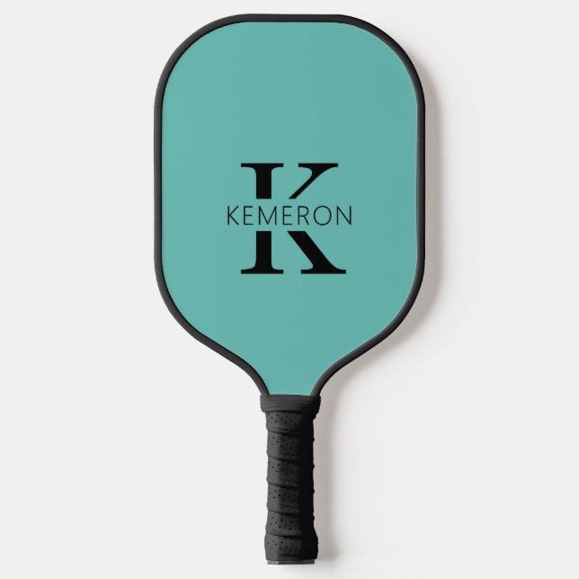 Einfache Monogramm Name Schwarz und Türkis Pickleball Schläger (Vorderseite)