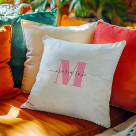 Einfache Monogramm Rosa Blau Personalisiert Kissen