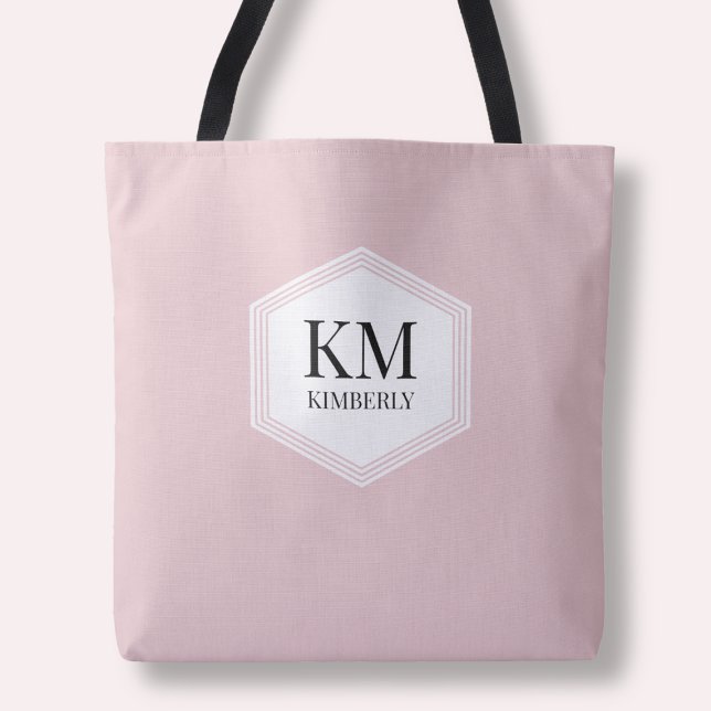Einfache Monogramm Rosa Moderner Eleganter Individ (Simple Monogram Pink Modern Elegant Custom Name Tote Bag)