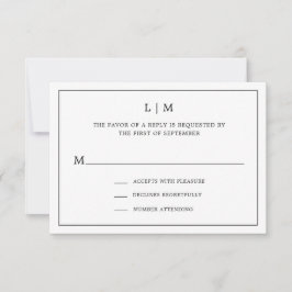 Einfache Monogramm Schwarz-Weiß-Hochzeit RSVP Karte