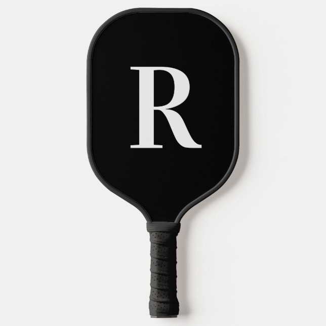 Einfache Monogramm Schwarz/Weiß Pickleball Schläger (Vorderseite)