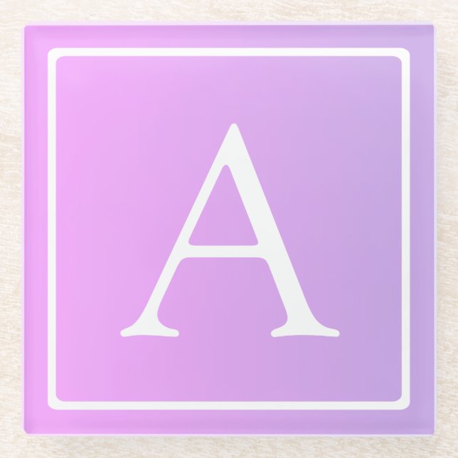 Einfache Monogramm | Subtile Rosa/Lila Ombre Glasuntersetzer (Vorderseite)