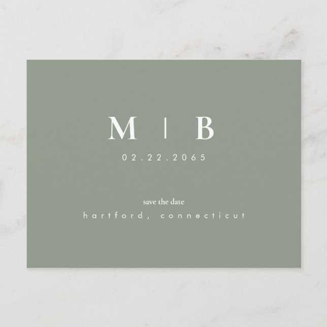 Einfache Monogrammskala Save the Date QR-Code Postkarte (Vorderseite)