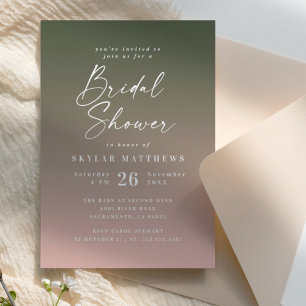 Einfache Monstera Grün & Rosa Ombre Bridal Shower Einladung