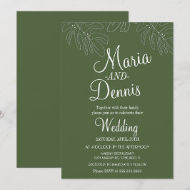 Einfache Monstera Line Handillustrierung Grün Einladung