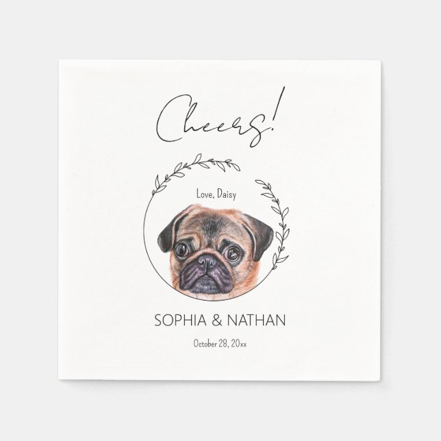 Einfache Mops Dog Wedding Cocktail Napkins Serviette (Vorderseite)