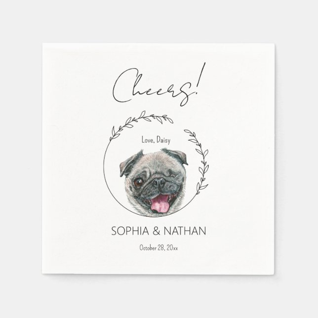 Einfache Mops Dog Wedding Cocktail Napkins Serviette (Vorderseite)